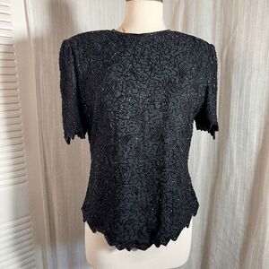 Brillante by J. A. Blouse Size L Women’s Vintage Black Beaded Elegant Top